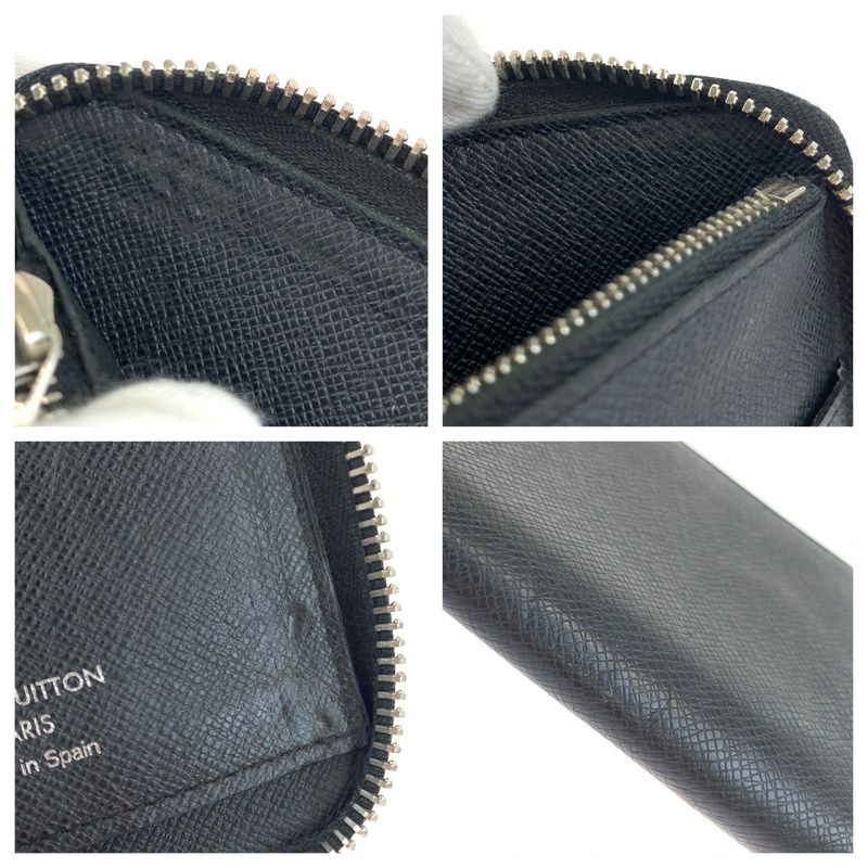 Louis Vuitton Taiga Zippy Wallet Vertical Ardoise Black Silver Hardware Leather