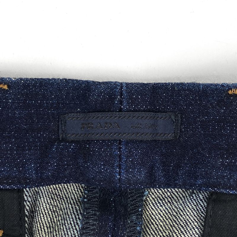 Prada Logo Denim Pants Tight Fit Bottoms Denim Pants Cotton Elastane Indigo