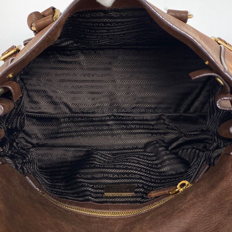 Prada Logo Handbag Shoulder Bag Handbag Leather Brown Women