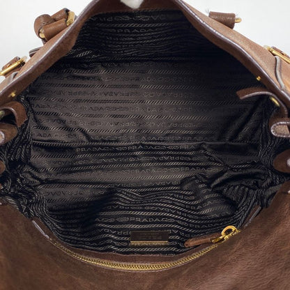 Prada Logo Handbag Shoulder Bag Handbag Leather Brown Women