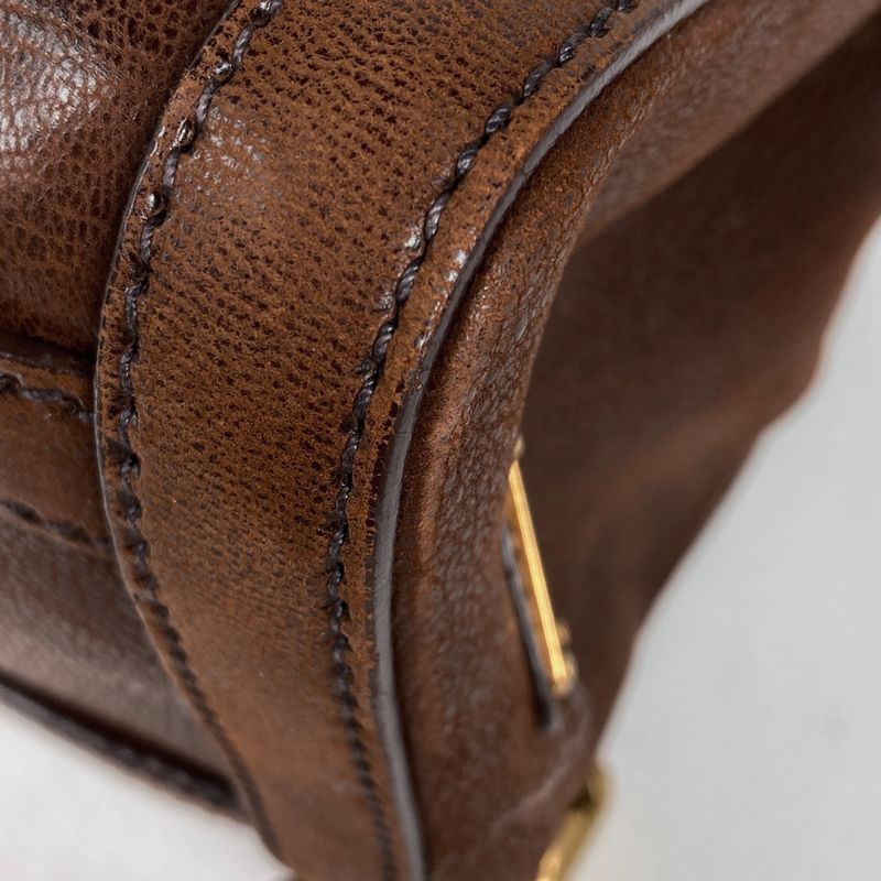 Prada Logo Handbag Shoulder Bag Handbag Leather Brown Women