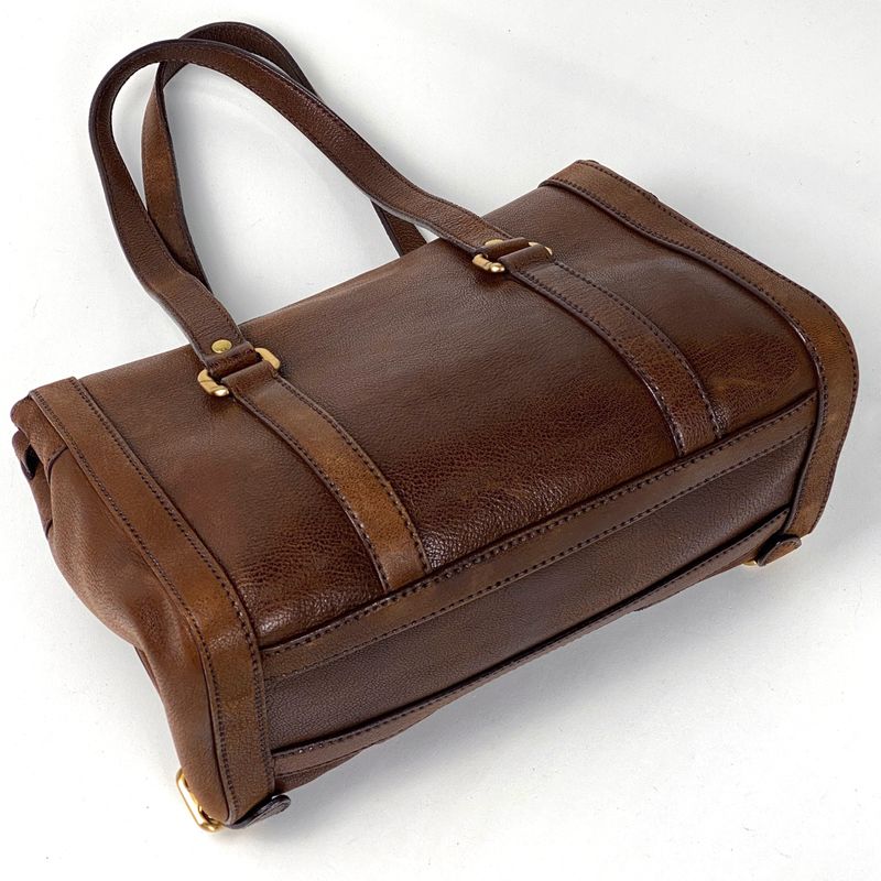 Prada Logo Handbag Shoulder Bag Handbag Leather Brown Women