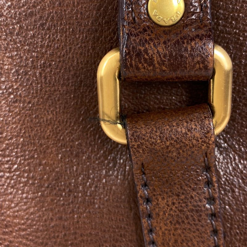 Prada Logo Handbag Shoulder Bag Handbag Leather Brown Women