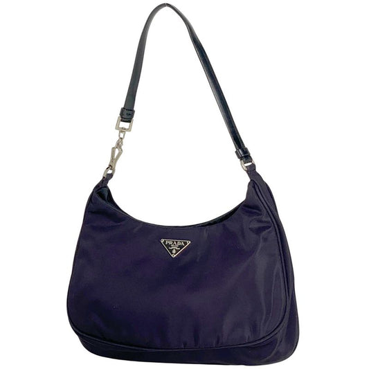 Prada Logo Plate Shoulder Bag Mini Pouch One Shoulder Handbag Nylon Purple Women