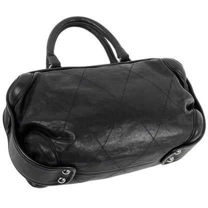 Chanel Coco Mark Handbag Mini Boston Handbag Leather Black Women