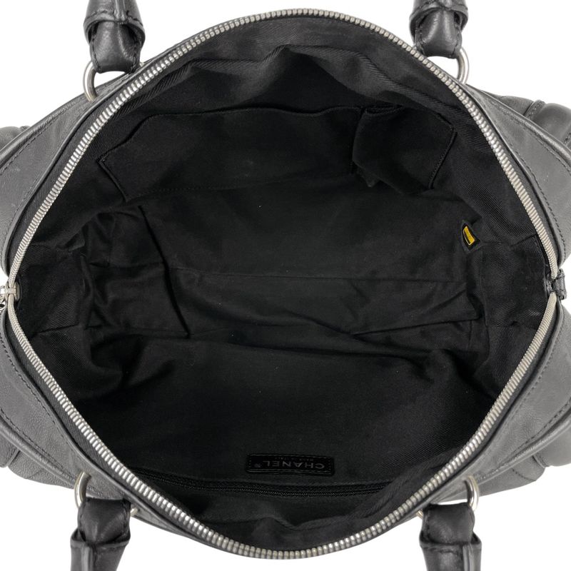 Chanel Coco Mark Handbag Mini Boston Handbag Leather Black Women