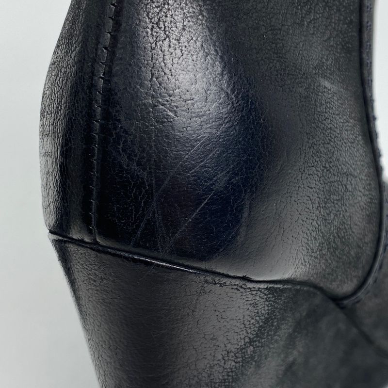 Prada Logo Zip Up Short Boots Sport Line Wedge Sole Shoes Boots Leather Black