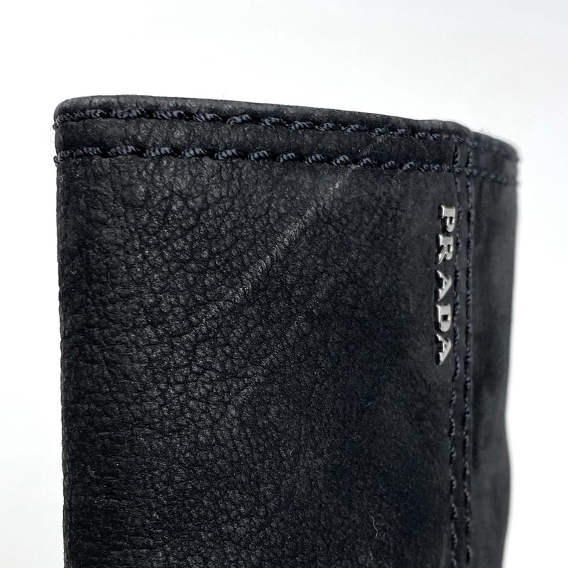 Prada Logo Zip Up Short Boots Sport Line Wedge Sole Shoes Boots Leather Black