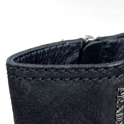 Prada Logo Zip Up Short Boots Sport Line Wedge Sole Shoes Boots Leather Black