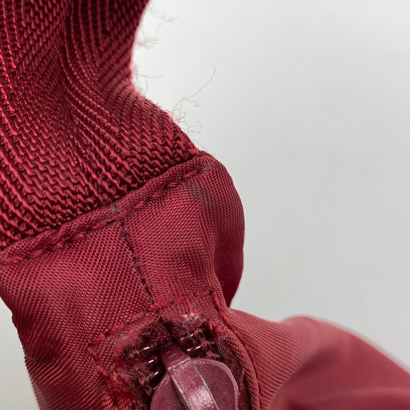 Prada Logo Plate Handbag Pouch Shoulder Bag Handbag Nylon Red Women