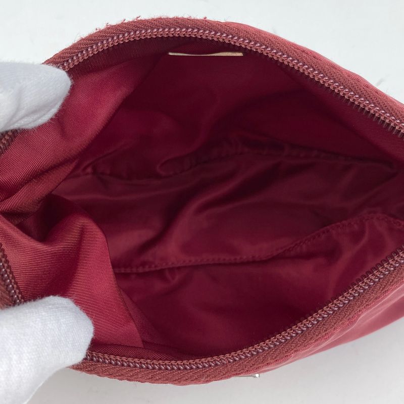 Prada Logo Plate Handbag Pouch Shoulder Bag Handbag Nylon Red Women