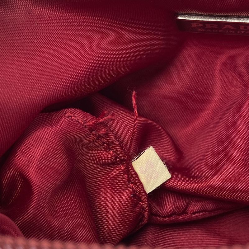 Prada Logo Plate Handbag Pouch Shoulder Bag Handbag Nylon Red Women