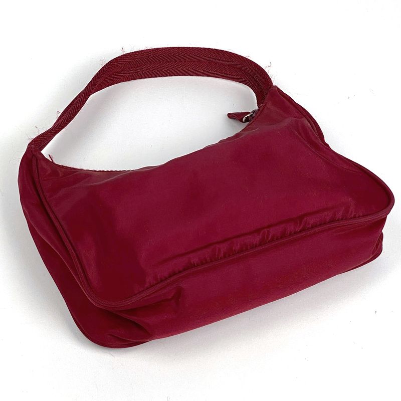 Prada Logo Plate Handbag Pouch Shoulder Bag Handbag Nylon Red Women