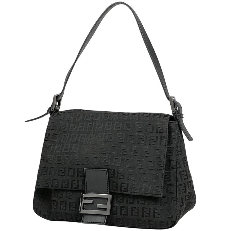 Fendi Zucchino Pattern Shoulder Bag Mamma Bucket One Shoulder Bag Canvas Black