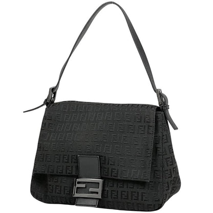 Fendi Zucchino Pattern Shoulder Bag Mamma Bucket One Shoulder Bag Canvas Black