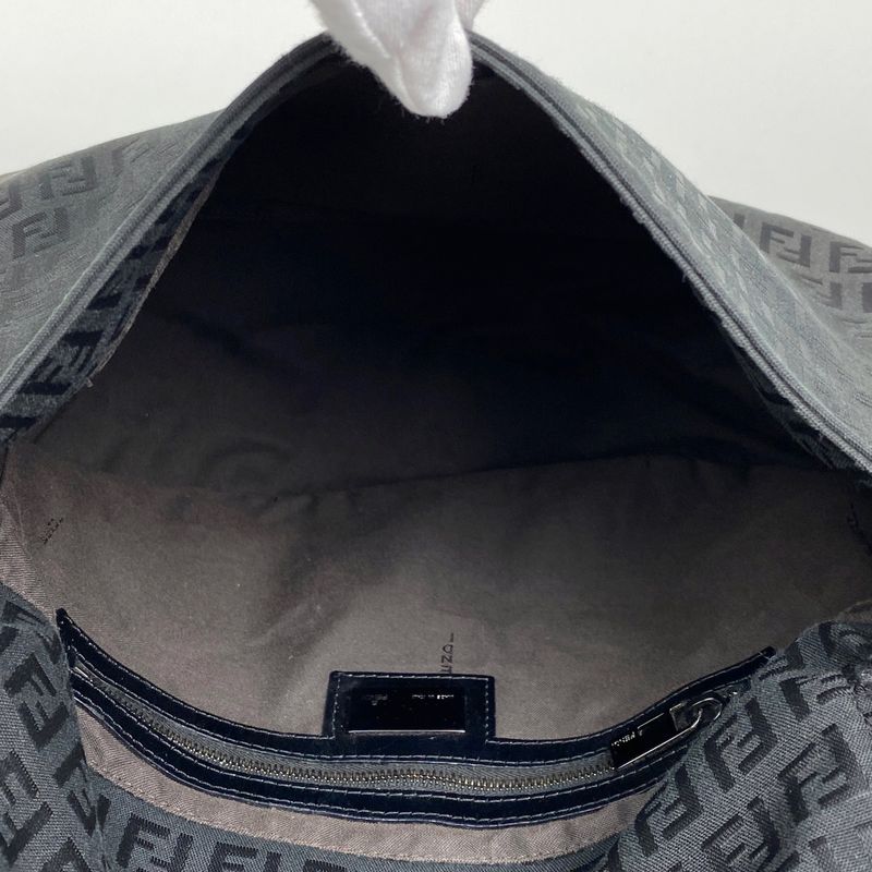 Fendi Zucchino Pattern Shoulder Bag Mamma Bucket One Shoulder Bag Canvas Black