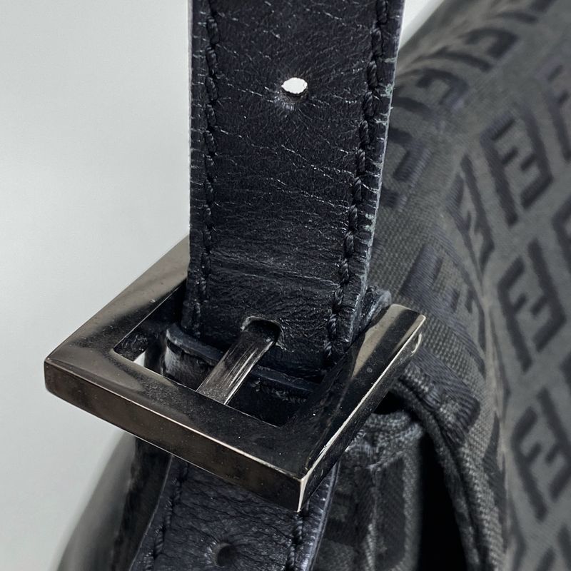 Fendi Zucchino Pattern Shoulder Bag Mamma Bucket One Shoulder Bag Canvas Black