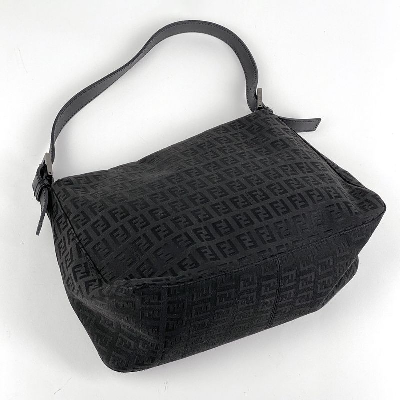 Fendi Zucchino Pattern Shoulder Bag Mamma Bucket One Shoulder Bag Canvas Black