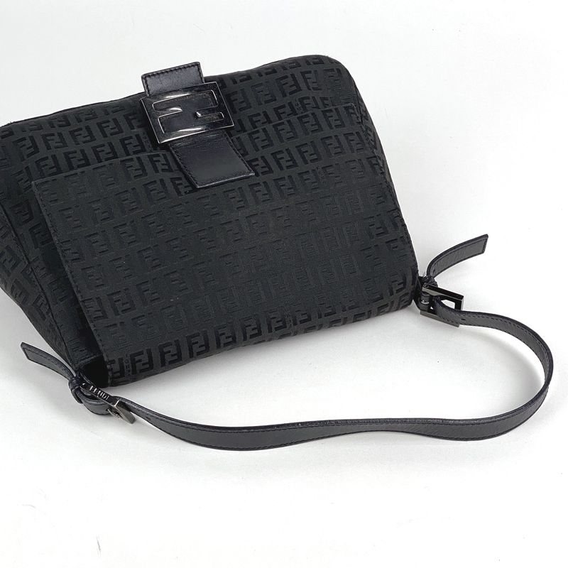 Fendi Zucchino Pattern Shoulder Bag Mamma Bucket One Shoulder Bag Canvas Black