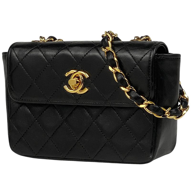 Chanel Coco Mark Chain Shoulder Bag Mini Matelasse Shoulder Bag Leather Black