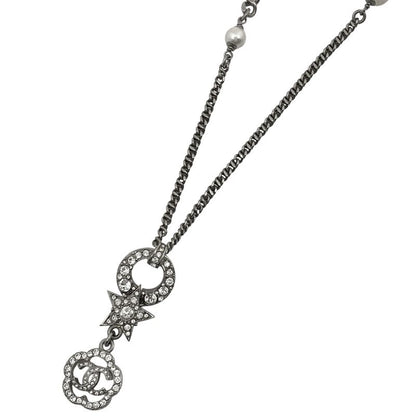 Chanel Coco Mark Faux Pearl Necklace Flower Star Rhinestone Necklace Silver