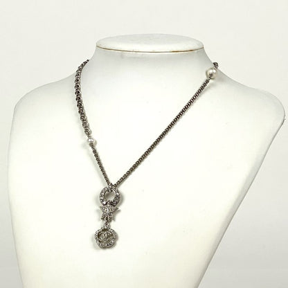 Chanel Coco Mark Faux Pearl Necklace Flower Star Rhinestone Necklace Silver