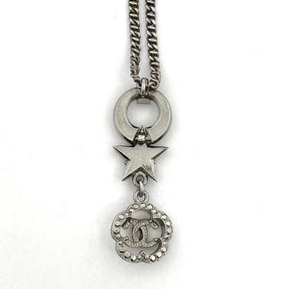 Chanel Coco Mark Faux Pearl Necklace Flower Star Rhinestone Necklace Silver