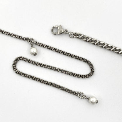 Chanel Coco Mark Faux Pearl Necklace Flower Star Rhinestone Necklace Silver