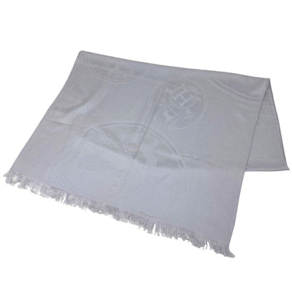 Hermes Fringe Shawl Logo Large Shawl Cashmere Silk Gray Women