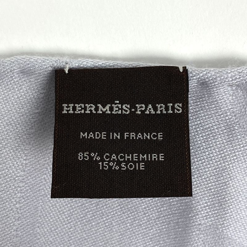 Hermes Fringe Shawl Logo Large Shawl Cashmere Silk Gray Women