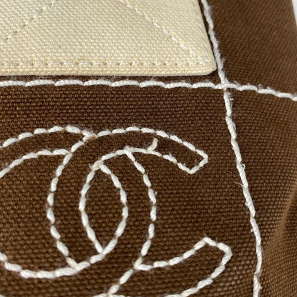 Chanel Coco Mark Tote Handbag Chocobar Tote Canvas Brown White A21375 Women