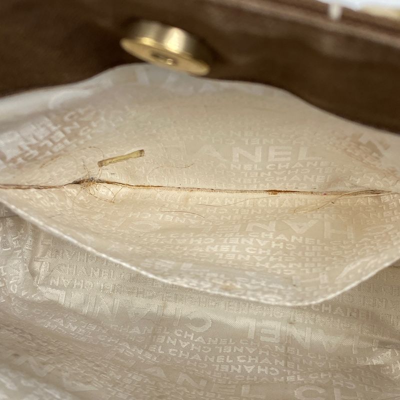 Chanel Coco Mark Tote Handbag Chocobar Tote Canvas Brown White A21375 Women