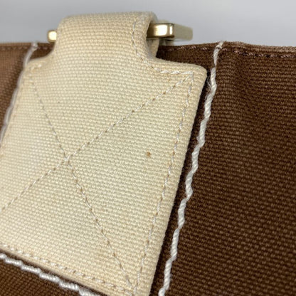 Chanel Coco Mark Tote Handbag Chocobar Tote Canvas Brown White A21375 Women