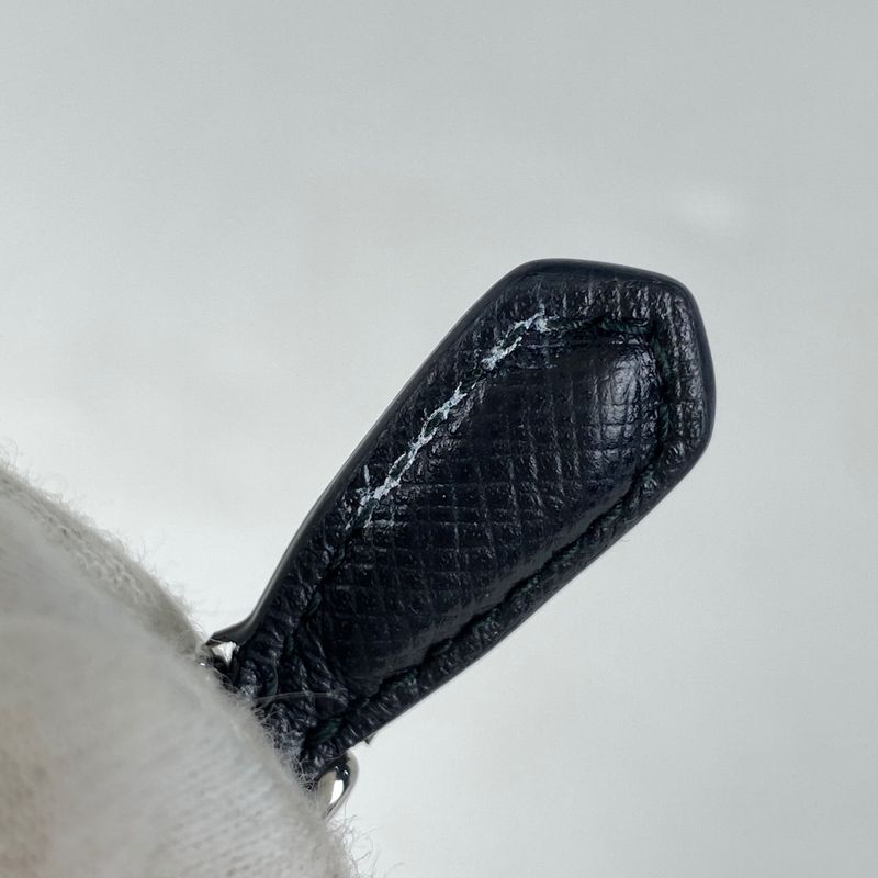 Prada Logo Plate Round Zipper Coin Case Coin Purse Coin Case Leather Nero