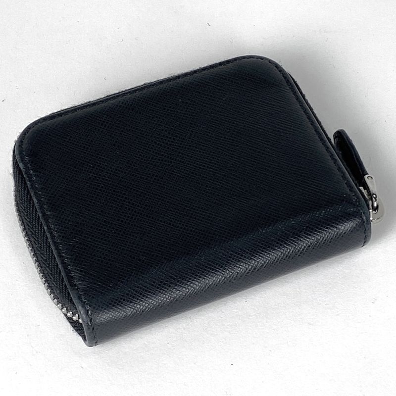 Prada Logo Plate Round Zipper Coin Case Coin Purse Coin Case Leather Nero