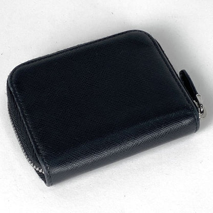 Prada Logo Plate Round Zipper Coin Case Coin Purse Coin Case Leather Nero