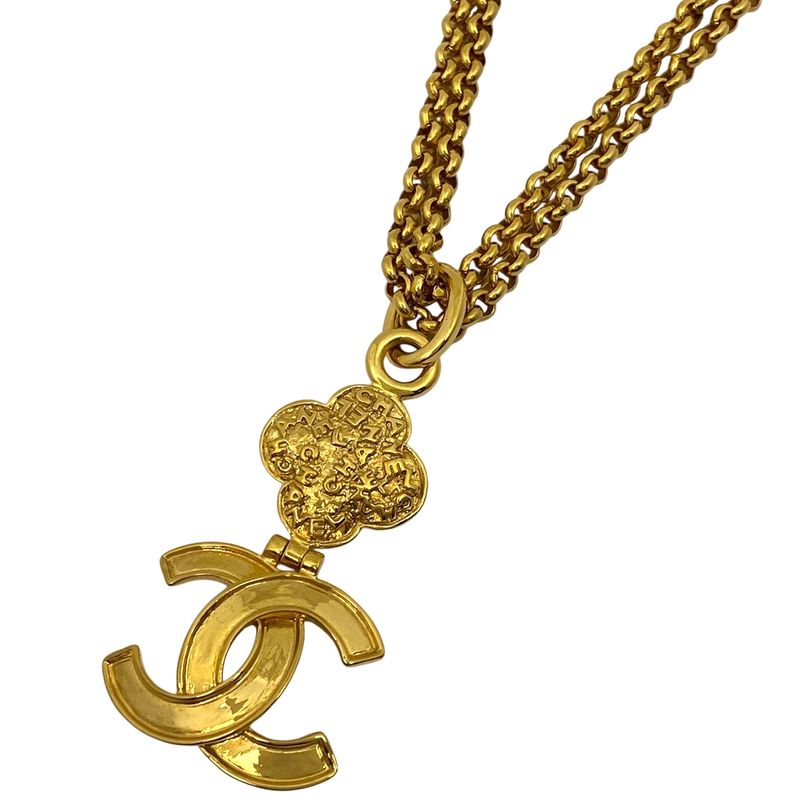 Chanel Coco Mark Chain Necklace Long Double Necklace Gold Ladies