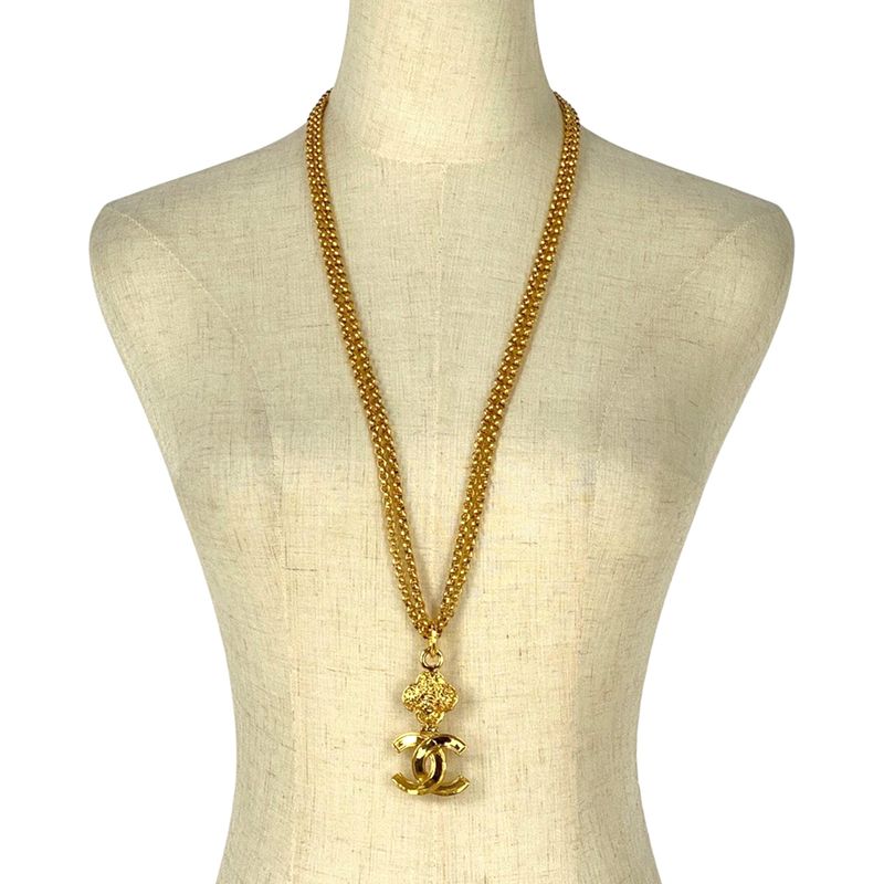Chanel Coco Mark Chain Necklace Long Double Necklace Gold Ladies