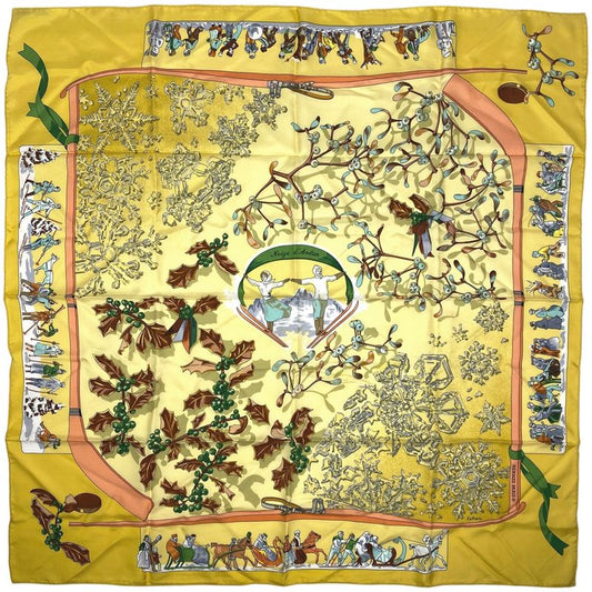 Hermes Carré 90 Neige D'antan Last Year's Snow Scarf Silk Yellow Multicolor