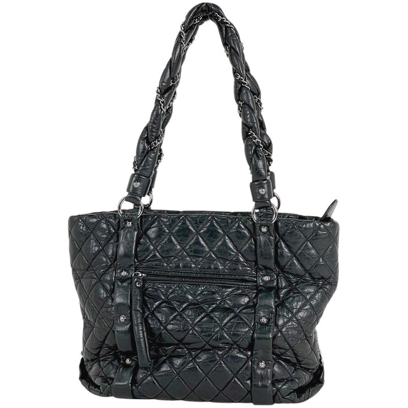 Chanel Coco Mark Chain Tote Shoulder Bag Tote Leather Black Women