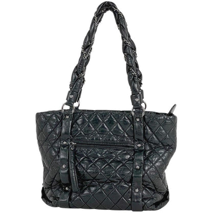 Chanel Coco Mark Chain Tote Shoulder Bag Tote Leather Black Women