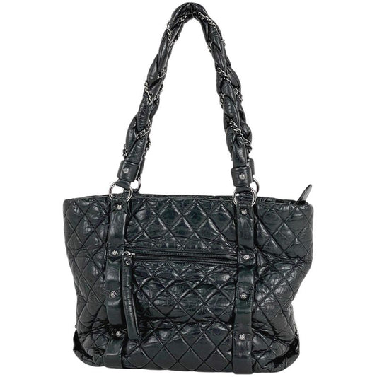Chanel Coco Mark Chain Tote Shoulder Bag Tote Leather Black Women