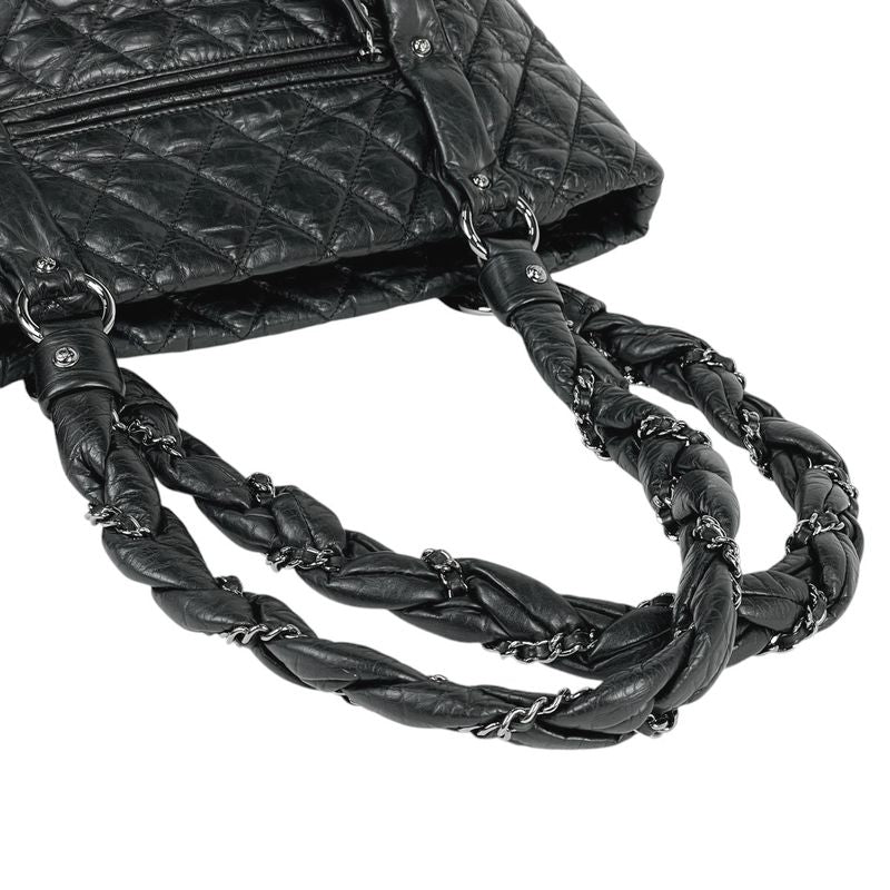 Chanel Coco Mark Chain Tote Shoulder Bag Tote Leather Black Women