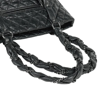 Chanel Coco Mark Chain Tote Shoulder Bag Tote Leather Black Women
