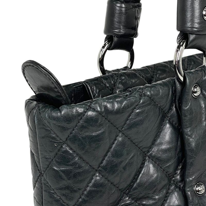 Chanel Coco Mark Chain Tote Shoulder Bag Tote Leather Black Women