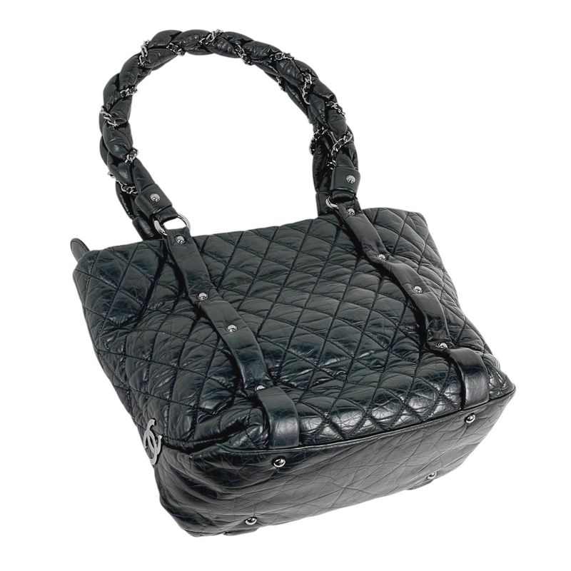 Chanel Coco Mark Chain Tote Shoulder Bag Tote Leather Black Women