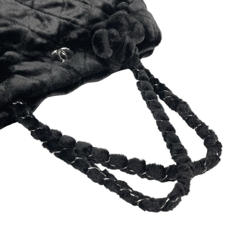 Chanel Coco Mark Chain Tote Bag Camellia Shoulder Bag Tote Bag Fur Black Women