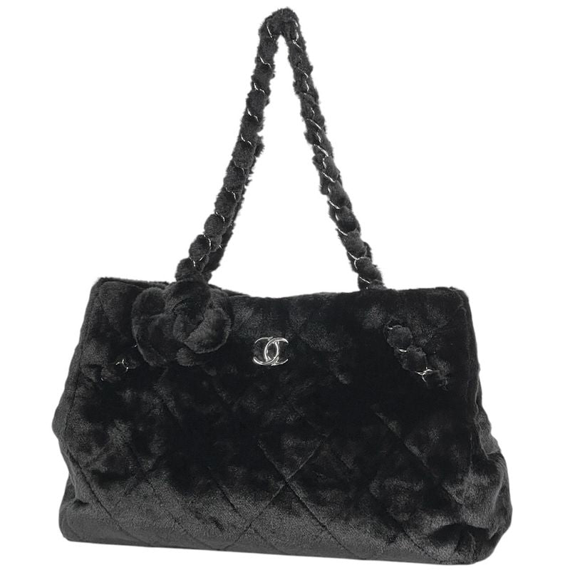 Chanel Coco Mark Chain Tote Bag Camellia Shoulder Bag Tote Bag Fur Black Women