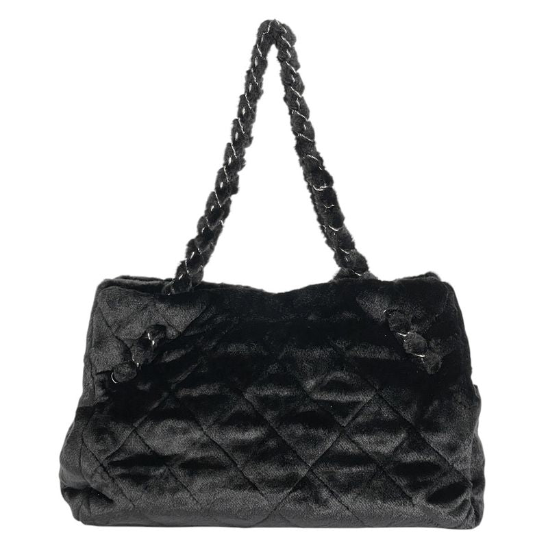 Chanel Coco Mark Chain Tote Bag Camellia Shoulder Bag Tote Bag Fur Black Women
