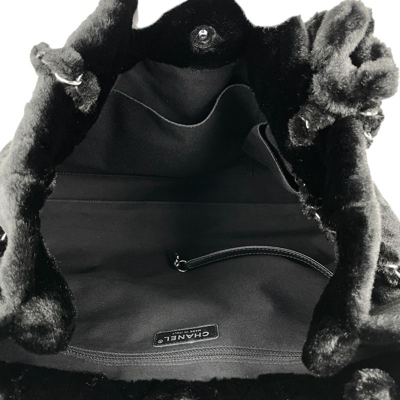 Chanel Coco Mark Chain Tote Bag Camellia Shoulder Bag Tote Bag Fur Black Women